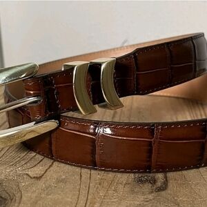 Brown Croc-Embossed Belt with Silver Details